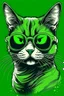 Placeholder: CAT wearing sunglasses, Style: NEW, Mood: Groovy, T-shirt design graphic, vector, contour, GREEN WITH background.