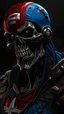 Placeholder: zombie captain america, rotten flesh, rotten teeth, bloody, red eyes , logo in tie ,walking dead, gothic style, apocalyptic, by Bernie Wrightson, perfect composition, beautiful detailed intricate insanely detailed octane render trending on artstation, 8 k artistic photography, photorealistic concept art, soft natural volumetric cinematic perfect light, chiaroscuro, award - winning photograph, masterpiece, oil on canvas, raphael, caravaggio, greg rutkowski, beeple, beksinski, giger