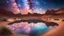 Placeholder: A serene desert oasis under a sky filled with swirling galaxies and nebulae, where the water in the oasis reflects the cosmos above, creating a mirror of stars and colors