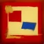 Placeholder: Suprematist painting red circles, gold, blue,