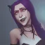 Placeholder: witch girl with vampire fangs