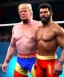 Placeholder: Realistic image of Donald trump wrestler, Mexican wrestling, glow makeup, red and blue breeches, suspenders, retro style, 80s, red, gold, vibrant color, highly detailed, clean background, concept art, unreal engine 5, god rays, ray tracing, RTX, lumen lighting, ultra detail, volumetric lighting, 3d, finely drawn, high definition, high resolution.