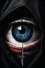 Placeholder: The image vividly captures a close-up of a human eye with the reflection of a hooded figure holding a knife. Dramatic, volumetric lighting on the face, scary, the scene is filled with tension, emphasizing the sharp contrast between fear and evil. The detailed reflection of the hooded killer figure in the tearful eye conveys a deep sense of impending fateful encounter and a tense, terrifying, thriller atmosphere.