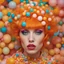 Placeholder: a close up of a woman with orange hair, in a candy land style house, fashion editorial, multicolored faces, inspired by John Nelson Battenberg, karim rashid, by Victor Nizovtsev, adrian borda, dichromatism, psychedelic interconnections, neo-classicism, circus clowns, artgerm and patrick demarchelier, bubble gum, by Robert C. Barnfield, shot with Sony Alpha a9 Il and Sony FE 200-600mm f/5.6-6.3 G OSS lens, natural light, hyper realistic photograph, ultra detailed -ar 3:2 -a 2 -s 75