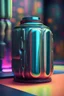 Placeholder: futuristic metal cannister with vibrant liquid inside