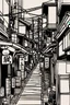 Placeholder: Japanese alleys, greyscale, thin line arts