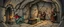 Placeholder: book illustration, artist drawn fantasy map of 4x4 meter room, with a young dragon and an orc captain, and a chest under a table, the room is rough and cavelike, we also see mapping of the corridors around the room