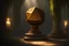 Placeholder: small gold d20 on a stone pedestal with harsh spotlight in an ancient vine covered temple fantasy art