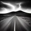 Placeholder: desert, storming, lightning, rain, dunes, black and white, road, landscape