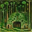 Placeholder: Dark green catacombs covered in slime painted by Paul Klee