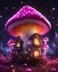 Placeholder: An illogically floating mushroom house on a clear night. white pink yellow, Stars Dark cosmic interstellar. Detailed Matte Painting, deep color, fantastical, intricate detail, splash screen, hyperdetailed, insane depth, concept art, 8k resolution, trending on Artstation, Unreal Engine 5, color depth, backlit, splash art, dramatic, High Quality Whimsical Fun Imaginative Bubbly, perfect composition