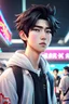 Placeholder: 2 cute Asian guy, 2 Anime gamer boy, 20 years old, model looks, black eyes, beautiful, handsome, Wednesday Adam in 8k anime cgi drawing style, Adam family them, neon effect, close picture, highly detailed, high details, detailed portrait, masterpiece, ultra detailed, ultra quality, side view, standing at the airport in China, full length