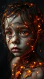 Placeholder: A child face made of tangled, glowing threads and sharp, beautiful shards of glass, vulnerable and strong, surreal anatomy, emotional
