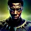 Placeholder: portrait, Chadwick Boseman in black panther suit, intense stare, dark forest, dynamic lighting, 8k, ultra detailed