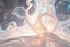 Placeholder: A soft, dreamy generative-art scene featuring complex hypnotic fractal structures evolving through fluid organic and geometric forms. Smooth translucent iridescent glass surfaces contain internal light and delicate bubbles, set agai