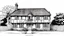 Placeholder: A front elevation fine-line pencil drawing of an old, dilapidated Tudor fantasy cottage.