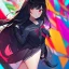 Placeholder: Clear focus, High resolution, long black fluffy hair, red eyes, chopped bangs, wearing a sailor uniform, wearing a sailor skirt, colorful, hollywood, female, human, mortal, thin legs, no outlines, extreme close up