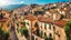 Placeholder: Fantastic nice sunny cityscape of an old Mediterranean town, view of tiled roofs and windows of different shapes and sizes of cozy houses, with attic and mezzanine, summer lights , authentic old Italian village with plants, harmony atmosphere, cinematic, high detailed, sharp focuses, masterpiece