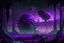 Placeholder: Futuristic Outpost, Alien Planet, Corrupted Forest, Dense Purple Fog, Dead Soil, Black Night Sky, Stars, Space, Distant Planets