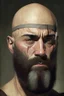 Placeholder: Portrait of a bald man, muscled, with quite-long brown beard, a black bandage covering his left eye