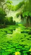 Placeholder: A lime green leafy savanna near a swamp designed in Mehndi design painted by Claude Monet