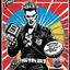 Placeholder: grindhouse comic poster/flyer for an underground wrestling show of advertisement poster of a British punk selling an energy bar to eat, with the iconic Anarchy sign