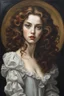 Placeholder: full body oil painting of an otherworldly, beguiling vampire girl with highly detailed hair and facial features ,in the painting style of Gian Lorenzo Bernini and Johannes Vermeer, with a fine art aesthetic, highly detailed brushstrokes, realistic baroque style