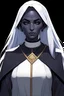 Placeholder: dnd, fantasy, high resolution, portrait, drow female priest with white hair and dark skin