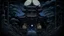 Placeholder: A dark bluish black shadowy temple with a moon squid painted by Hashimoto Gaho