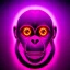 Placeholder: A beautiful portrait of a cyborg monkey purple neon color scheme, high key lighting, volumetric light high details psychedelic background