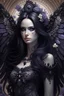 Placeholder: Beautiful Seraphim black angel portrait textured feathers ribbed with black pearls i, white crystals n the long black hair, textured butterfly pattern embossed art nouveau black and violet costume extremelmly detailed intricate 8 k organic bio spinal ribbed detail of floral embossed art nouveau background resolution epic cinematic maximálist concept art