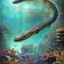 Placeholder: beautiful, stunning paleoart of serpentine eel with alligator head swimming underwater, coral reefs, plants, in the style of eleanor kish, davide bonadonna, julius csotony, fabio pastor, wide field of view, Masosaurus, photorealistic, illustrative, digital art, 8k resolution, detailed matte, painting, artwork, deviantart