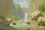 Placeholder: sunny day, rocks, waterfall, mountains, videogame influence of need for speed 3, gustave de smet and emile claus impressionism paintings