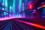 Placeholder: Cyberpunk street with holograms and train, 4k