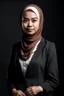 Placeholder: a muslim woman, fair skin, Malay race, standing posture, young executive