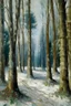 Placeholder: a winter forest with a lot of trees in Claude Monet's painting style