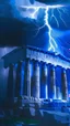 Placeholder: a lightning strikes behind the parthenon of the parthenon, a matte painting by Exekias, pixabay contest winner, neoclassicism, matte painting, behance hd, photoillustration, blue colors, colorful