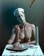 Placeholder: human body with mask, universe-like complex surgical instruments mixed with human body-like table,symbolism,surrealism,minimalism,Painting By Adrian Ghenie, Rene Magritte, Salvador Dali, Lucian Freud