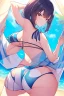 Placeholder: anime waifu at the beach in a bikini with her back turned