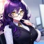 Placeholder: Clear focus, 8k, high quality, detailed, beautiful lighting, girl, vibrant colors, purple long hair, vibrant golden eyes, office clothes, black glasses, messy hair, beautiful eyelashes,