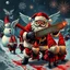 Placeholder: there is no kebabs at christmas, evil Santa, evil gnomes running around, staring flaming eyes, evil Rudolf, very big evil melting angry Frosty the snowman in background, 1940 christmas postcard, blood stains, Flying angels, Santa holding a chainsaw, fireworks