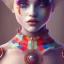 Placeholder: clown girl, excellent skin, symmetrical, soft lighting, detailed face, concept art, digital painting, looking into camera