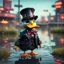 Placeholder: punk duck devil pimp with bitchess in pond, in the style of a fallout 4,bokeh like f/0.8, tilt-shift lens 8k, high detail, smooth render, down-light, unreal engine, prize winning