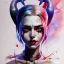 Placeholder: Harley Quinn, hammer, mallet, watercolor illustration by <agnes cecile> <Yoji Shinkawa>,