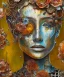 Placeholder:  an abstract painting of rusted metal and flowers, african portrait, rust, scaffolding, iron cladding, decay, mixed media, textured, anatomically correct, beautiful perfect face, sharp focus, highly detailed, injured face