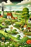 Placeholder: A white gusty village with windmills and gardens painted by Edward Hicks