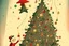 Placeholder: Christmas illustration, whimsical, detailed, warm colors, grainy texture, subject: decorating the christmas tree