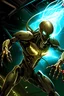 Placeholder: Krasnigon's fists clash with Maltrons metallic limbs, creating shockwaves that shake the hangar. He uses telekinesis to hurl debris at her, but Maltron effortlessly dodges, her laser eyes locked on her target. Maltrons eyes emit deadly beams, slicing through the air. Krasnigon evades, using his alien energy to create protective barriers. The hangar is gradually reduced to a battleground of destruction. Krasnigon seizes a moment to speak to Maltron.She engulfs him and releases a glow from her che