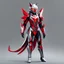 Placeholder: (((Full body and legs))). Digital illustration of futuristic character with armor, dynamic. Elegant metallic suit adorned with sharp angular lines, silver colors, black details, red stripe on the chest. Helmet with pointed cat design, cat ears, bright red cat eyes, exuding menacing presence. Stylized, abstract artwork, sketch-like quality, vibrant colors emphasize intricate details of the armor