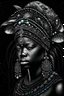 Placeholder: Beautiful woman portrait dSilver and black bioluminescence gradient african elephant textured detailed fur portrait,, front wiev adorned with bioluminescence sparkling grass colour african style black and white and sparkling silver dust pearls, beads and black diamond headdress, and masque black florwers, organic bio spinal ribbed detail of detailed creative african style ornate white colour florwers detailed full rd rendered flowers background, extremely detailed hyperrealistic maximálist conc
